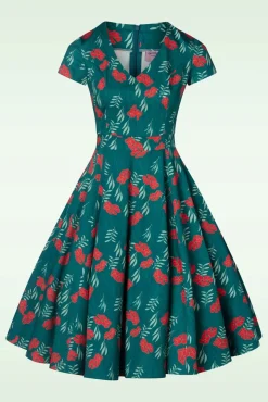 Hot Exclusief Bij Topvintage ~ Olivia Swingjurk Met Korte Mouwen In Blauwgroen Vrouwen Swing Jurken