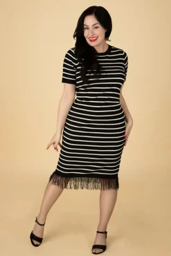 Outlet Ezra Midi Jurk In Zwart En Wit Vrouwen Midi Jurken