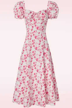 Clearance Femke Floral Swing Jurk In Wit En Cederroze Vrouwen Plus Size Jurken