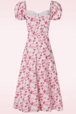 Clearance Femke Floral Swing Jurk In Wit En Cederroze Vrouwen Plus Size Jurken