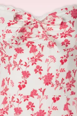 Clearance Femke Floral Swing Jurk In Wit En Cederroze Vrouwen Plus Size Jurken