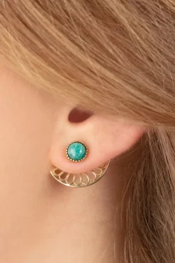 Hot Flower Fan Oorbellen In Goud En Groene Onyx Vrouwen Sieraden