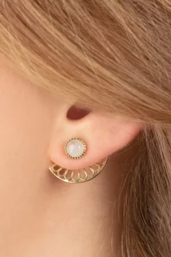 Hot Flower Fan Oorbellen In Goud En Maansteen Wit Vrouwen Sieraden