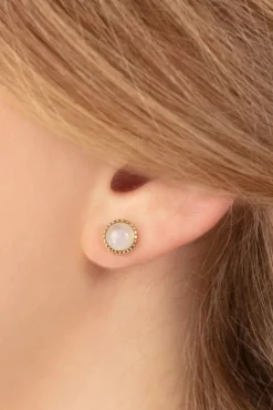 Hot Flower Fan Oorbellen In Goud En Maansteen Wit Vrouwen Sieraden