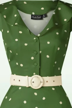 Sale Gestippelde Midi-Jurk Met Brede Kraag In Groen Vrouwen Swing Jurken