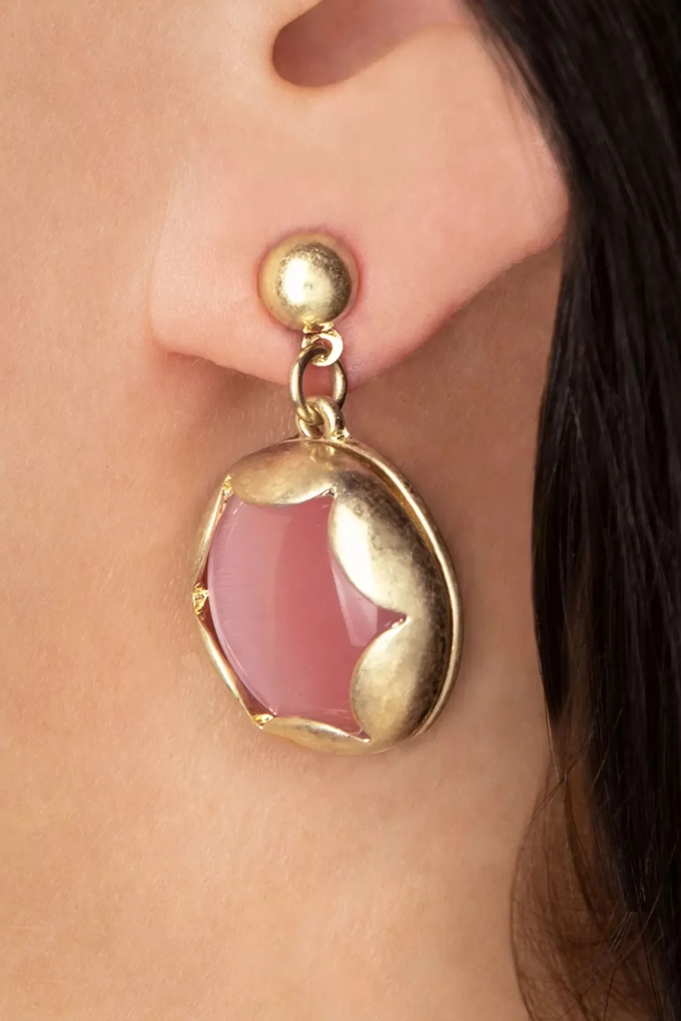 Hot Gold Plated Cat Eye Oorstekers In Roze Vrouwen Sieraden