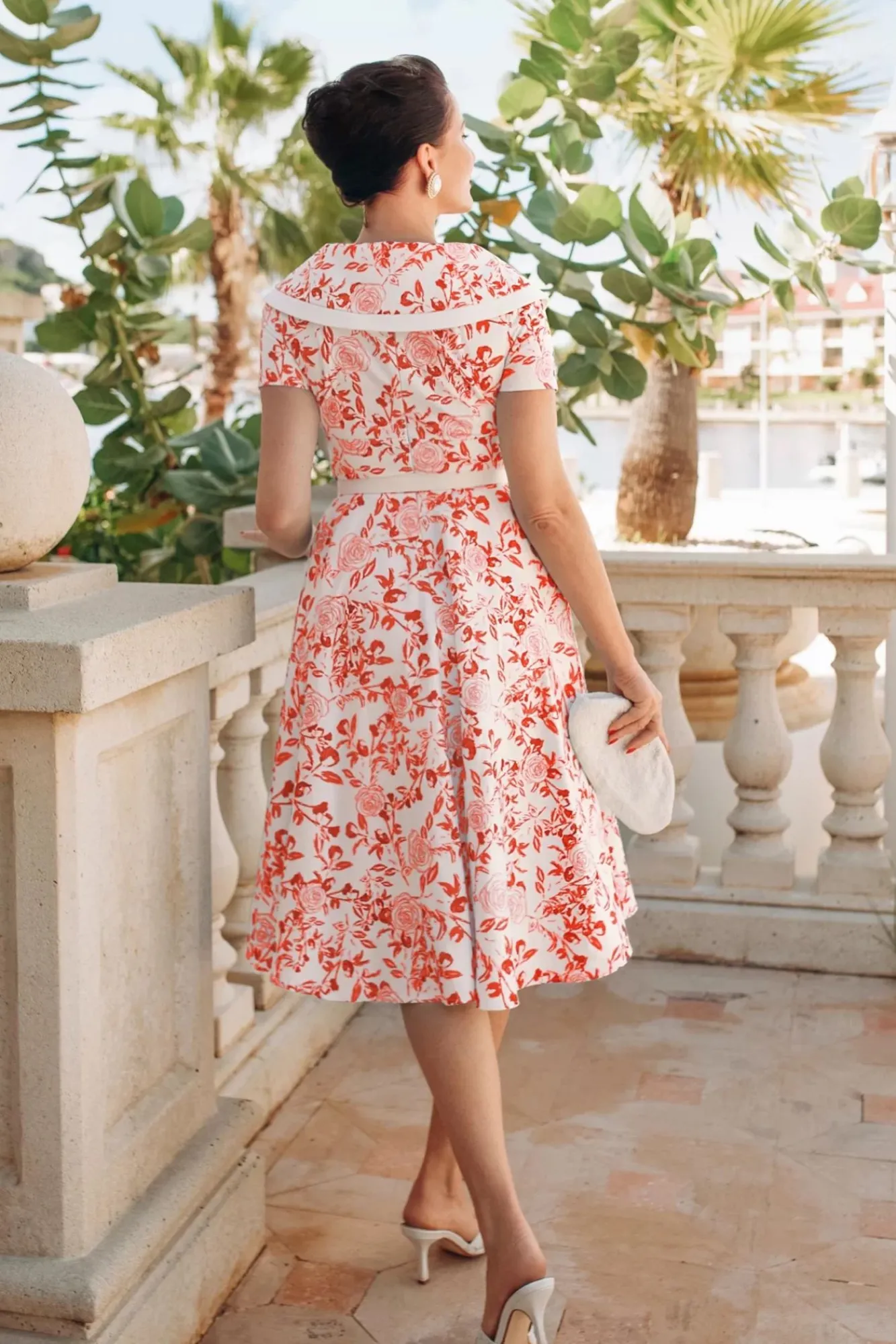 Sale Greta Swing Jurk In Wit Met Rode Rozen Print Vrouwen Plus Size Jurken