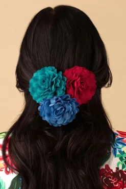 Haarbloemenset In Klaproos Roos, Provence En Turquoise Vrouwen Haaraccessoires
