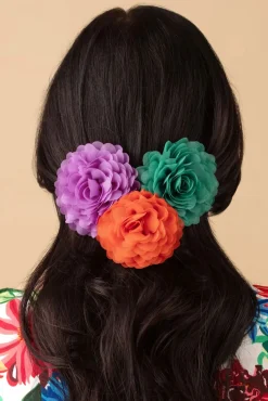 New Haarbloemenset In Wortel, Violet Tule En Waterval Vrouwen Haaraccessoires
