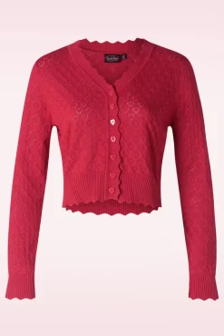 Hot Heart Pattern Scallop Edge Cardigan In Rood Vrouwen Vestjes