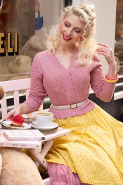 Online Heart Pattern Scallop Edge Cardigan In Roze Vrouwen Vestjes