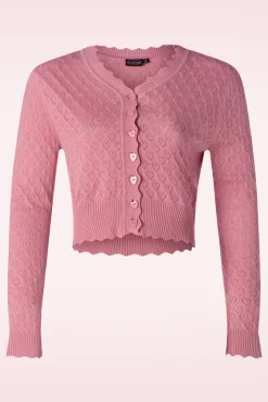 Online Heart Pattern Scallop Edge Cardigan In Roze Vrouwen Vestjes