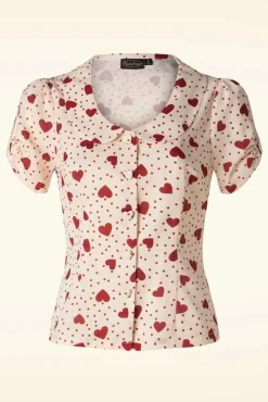 Online Heart Polka Dot Collared Top In Creme Vrouwen Blouses