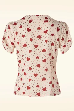 Online Heart Polka Dot Collared Top In Creme Vrouwen Blouses