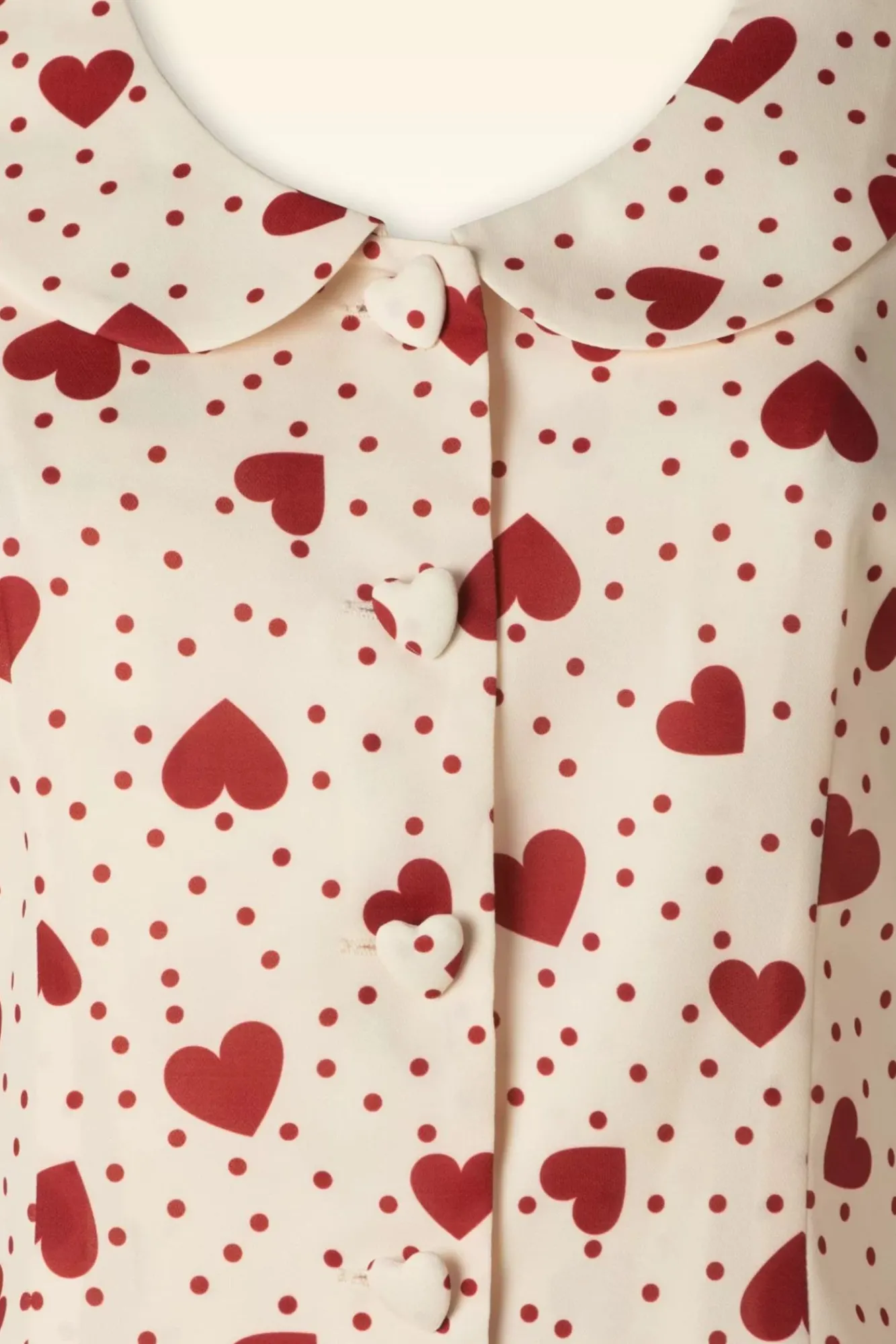 Online Heart Polka Dot Collared Top In Creme Vrouwen Blouses