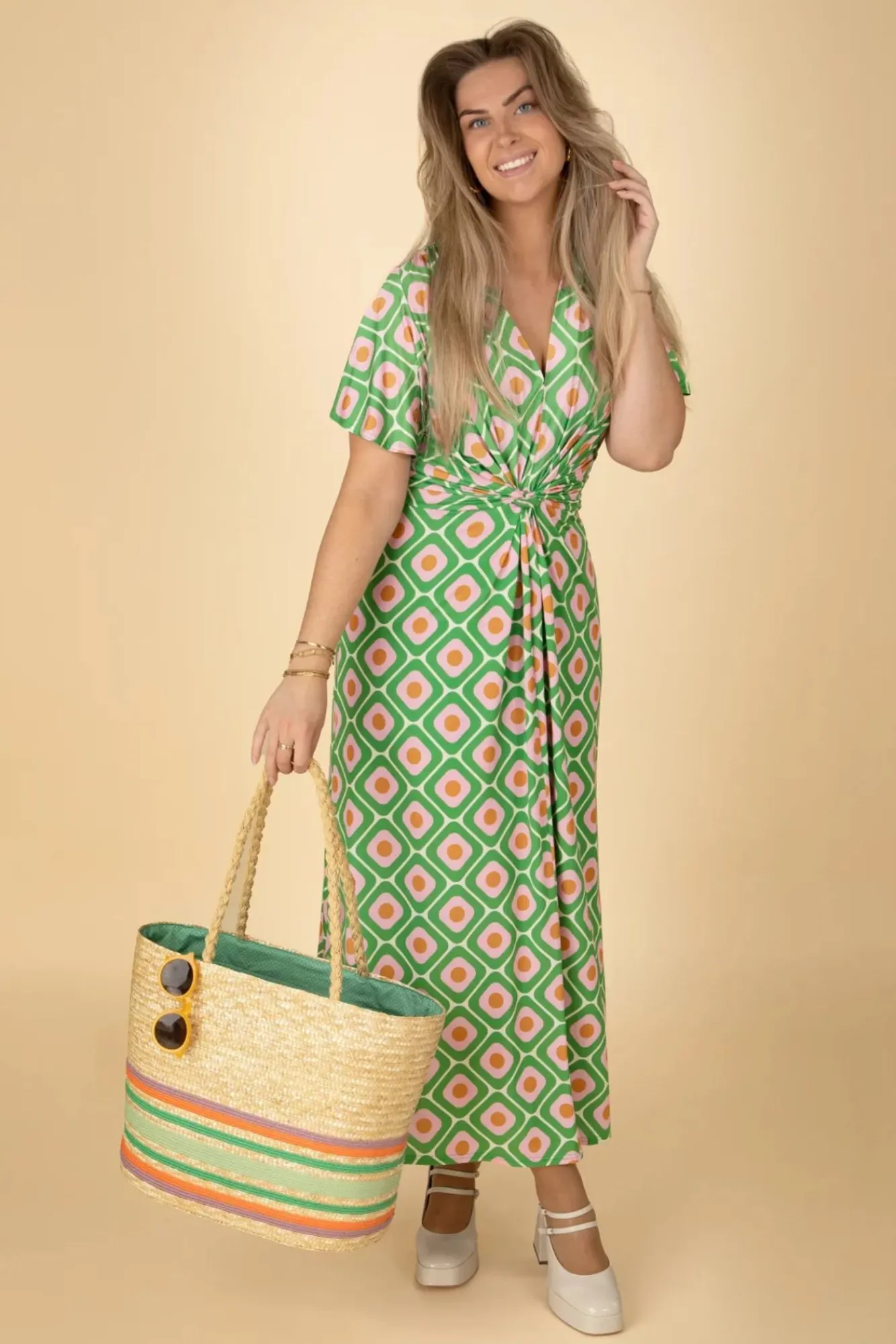 Best Indy Maxi Jurk Geo Print In Groen Vrouwen Plus Size Jurken
