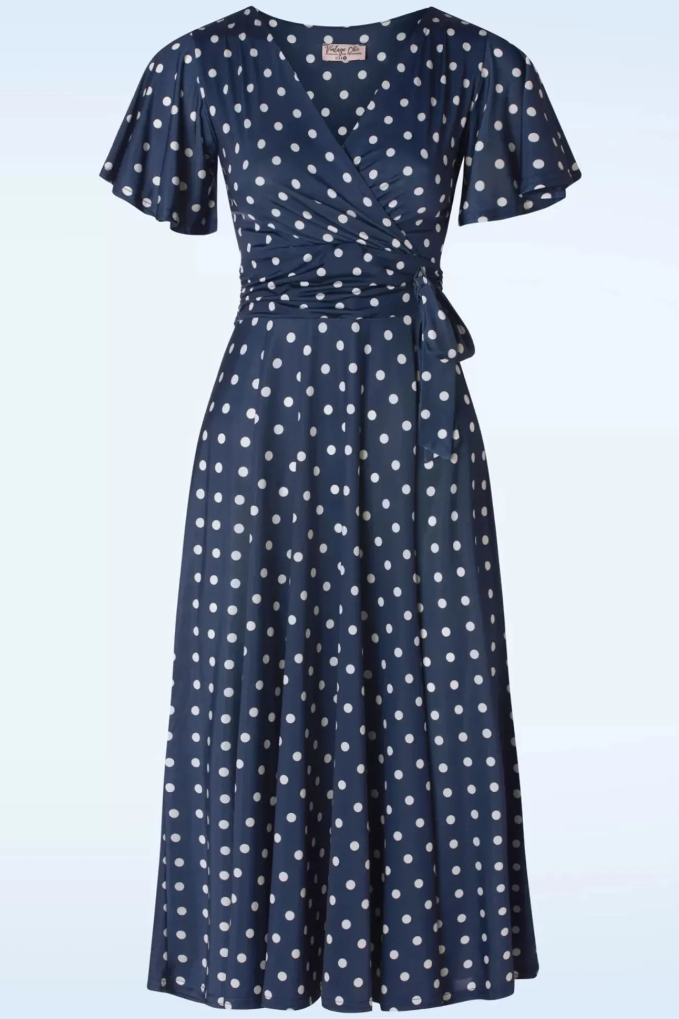 Outlet Irene Polkadot Cross Over Swing Jurk In Marineblauw Vrouwen Swing Jurken