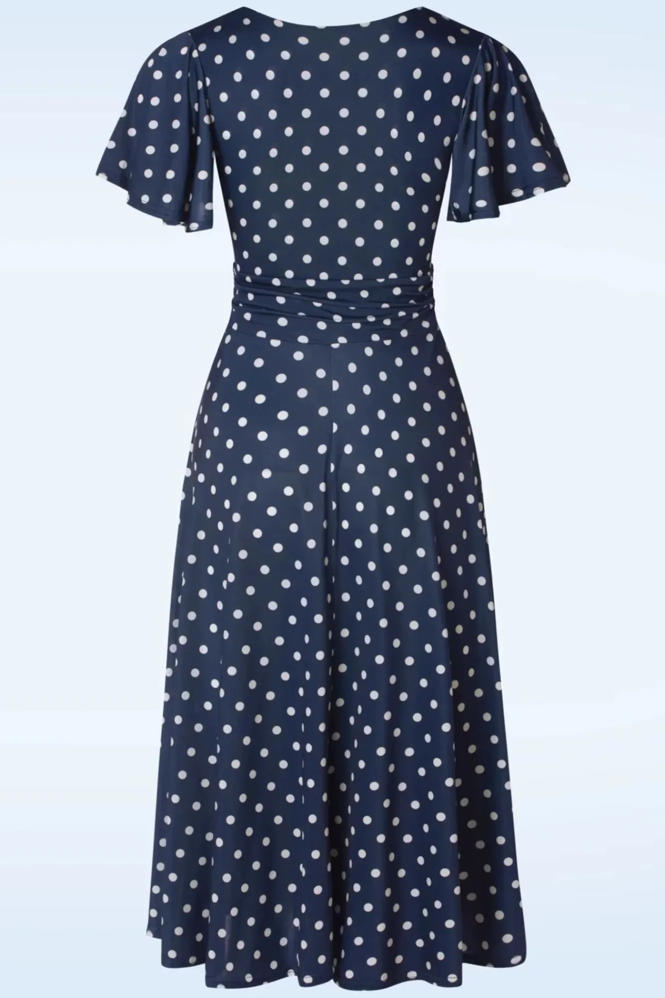 Outlet Irene Polkadot Cross Over Swing Jurk In Marineblauw Vrouwen Swing Jurken