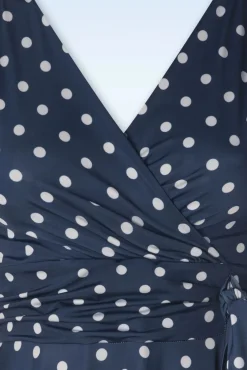 Outlet Irene Polkadot Cross Over Swing Jurk In Marineblauw Vrouwen Swing Jurken