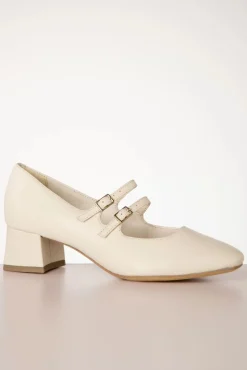 Clearance Janey Pumps Van Leder In Creme Vrouwen Pumps