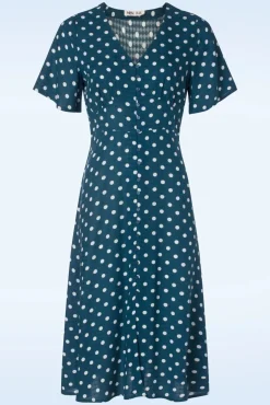 New Jeanette Polka Dot Jurk In Marineblauw Vrouwen Midi Jurken