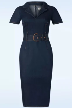 Jodie Pencil Jurk In Donkerdenim Vrouwen Plus Size Jurken