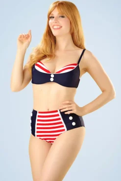 Online Joelle Stripes Bikinibroekje In Marineblauw En Rood Vrouwen Bikini's