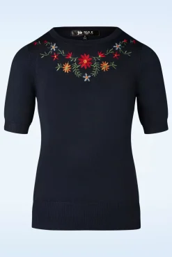 Clearance Julie Bloemen Top In Marineblauw Vrouwen Truitjes