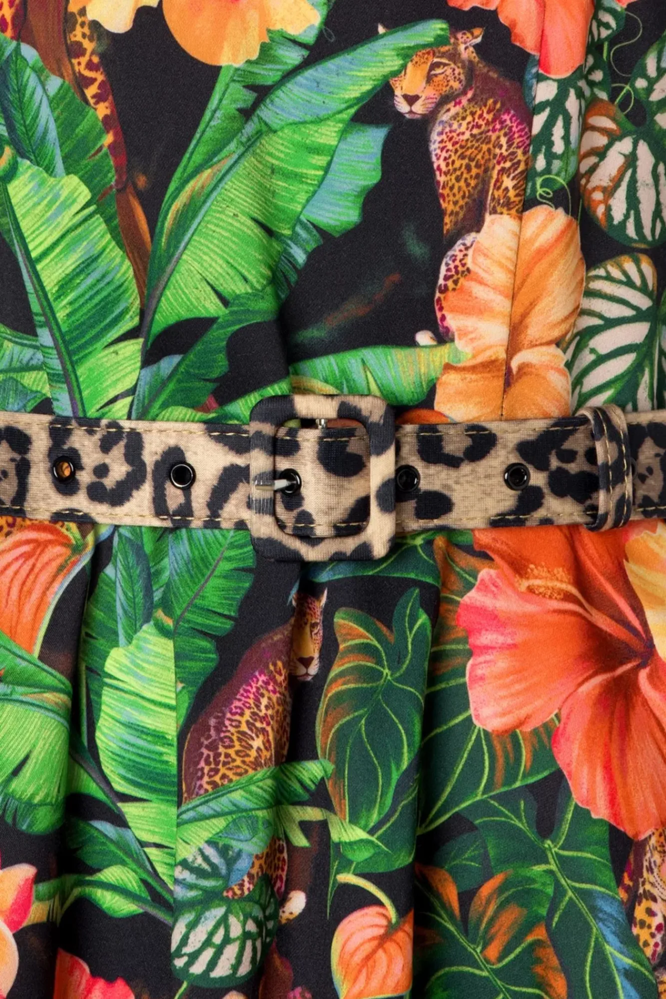 Outlet Jungle Print Flare Jurk In Zwart Vrouwen Plus Size Jurken