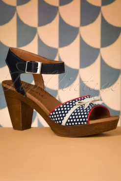 Hot Karina Lederen Plateau Sandalen In Marineblauw Vrouwen Sandalen