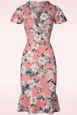 Clearance Katie Pencil Jurk Met Bloemenprint In Perzik Vrouwen Plus Size Jurken