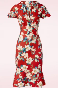 Online Katie Penciljurk Met Bloemenprint In Warm Rood Vrouwen Plus Size Jurken