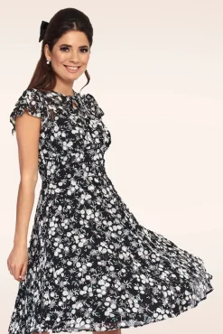 Discount Keri Bloemen Flare Jurk In Zwart Vrouwen Plus Size Jurken