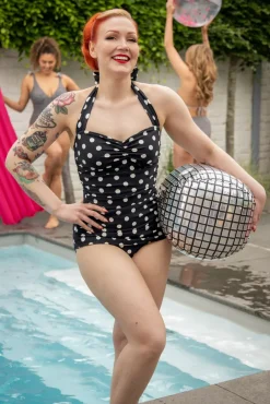 Outlet Klassiek Badpak Met Polkadots In Zwart En Wit Vrouwen Badpakken