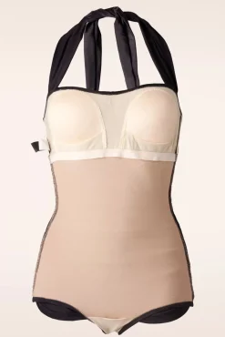 Clearance Klassiek Fifties One Piece Badpak Zwart Vrouwen Badpakken