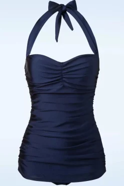 Online Klassiek Jaren Vijftig Eendelig Badpak In Marineblauw Vrouwen Badpakken