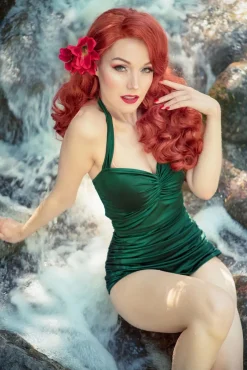 Best Klassiek Jaren Vijftig Eendelig Badpak In Groen Vrouwen Badpakken