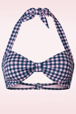 Discount Klassieke Gingham Bikinitop In Roze En Blauw Vrouwen Bikini's