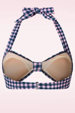 Discount Klassieke Gingham Bikinitop In Roze En Blauw Vrouwen Bikini's