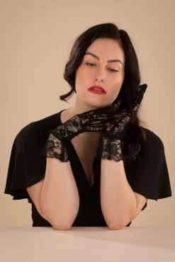 Best Korte Handschoenen Met Bloemenkant In Zwart Vrouwen Handschoenen