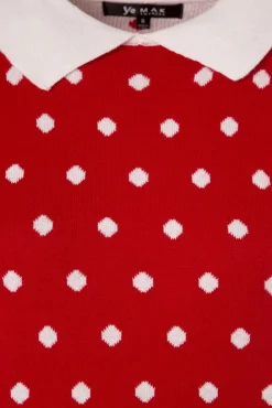 Hot Kristen Polkadot Trui In Rood En Ivoor Vrouwen Truitjes