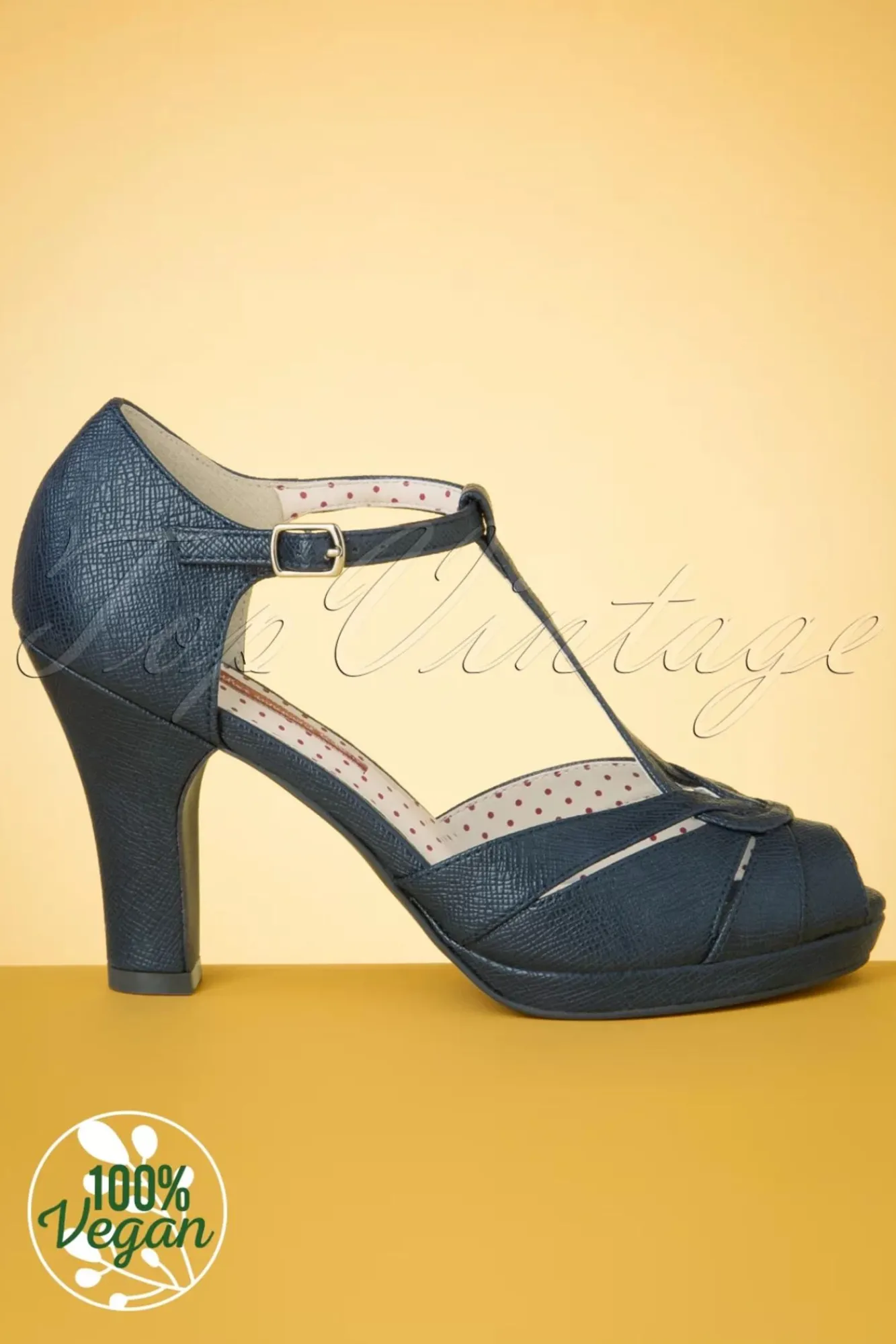 Hot Lacey Art Deco T-Strap Pumps In Mat Marineblauw Vrouwen Pumps
