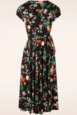 Clearance Layla Floral Gekruiste Jurk In Zwart Vrouwen Plus Size Jurken