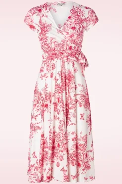 Outlet Layla Floral Swing Jurk In Wit En Rood Vrouwen Plus Size Jurken