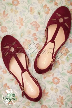 Outlet London T-Strap Flats In Wijnrood Vrouwen Ballerina's