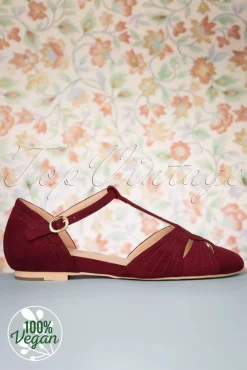Outlet London T-Strap Flats In Wijnrood Vrouwen Ballerina's