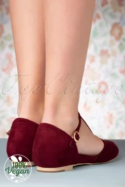 Outlet London T-Strap Flats In Wijnrood Vrouwen Ballerina's