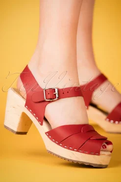 Discount Loretta Lederen Klompen In Rood Vrouwen Sandalen