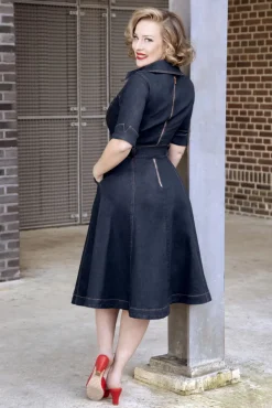 Clearance Lucielle Swing Jurk In Donkerdenim Vrouwen Plus Size Jurken