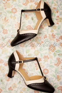 Outlet Luxe Parisienne T-Strap Pumps In Zwart En Creme Vrouwen Pumps
